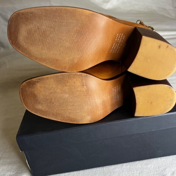 Anthropologie Silent D Dania Size 8 Side Zip Ankle Boot Honey Tan Leather Chunky - Picture 11 of 16